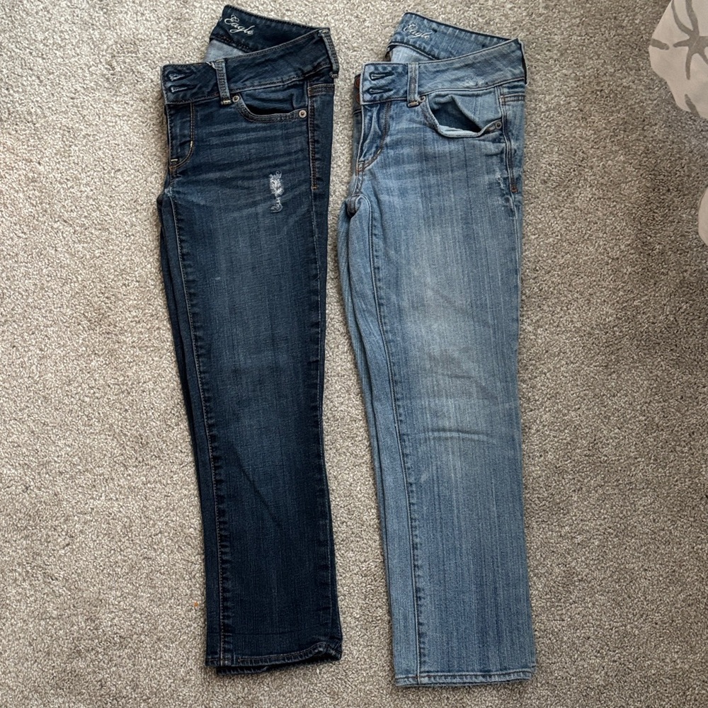 American Eagle Outfitters Women’s Jeans - Dark Blue & Light Blue Straight Leg